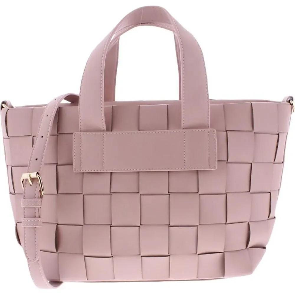 Antik Kraft Womens Pink Faux Leather Basketweave Purse Satchel Handbag